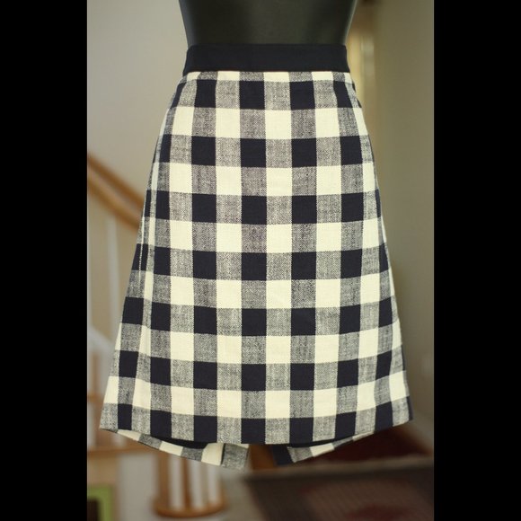 J. CREW Navy Blue and White Gingham Pencil Skirt - Picture 1 of 4